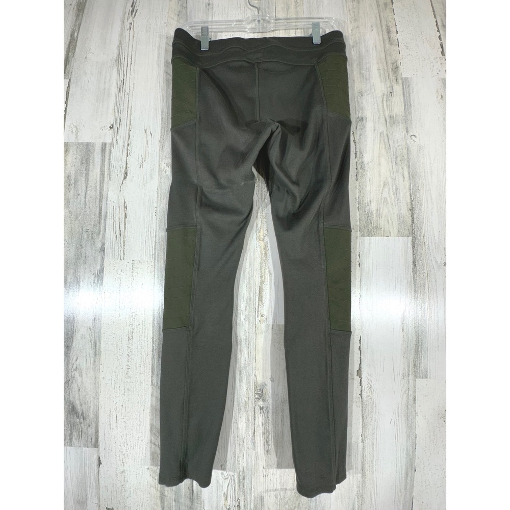 Athleta Olive Green Moto Paneled Leggings Pants Women Size 8 (28x27) Zip Ankle